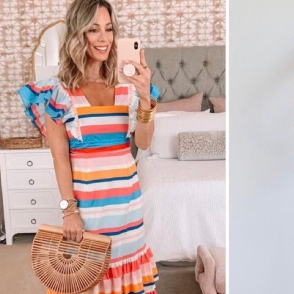 Anthropologie Plenty by Tracy Reese Ruffled Rainbow Striped Midi Dress